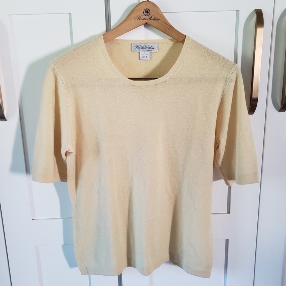 Brooks Brothers Cashmere Sweater Shirt Women Large Vintage Knit Short Sleeve Top